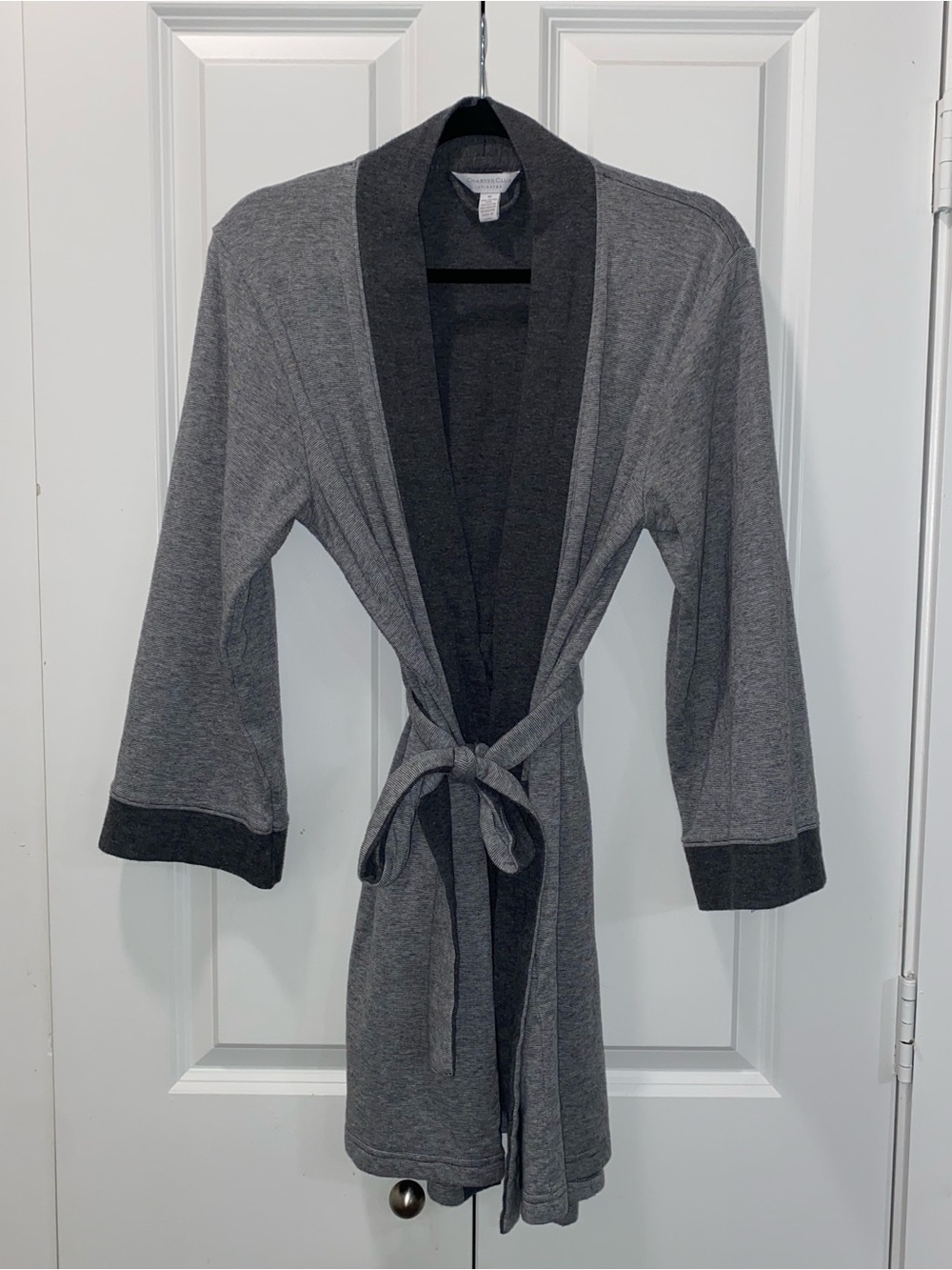 Charter Club Gray Knit Robe with Dark Trim